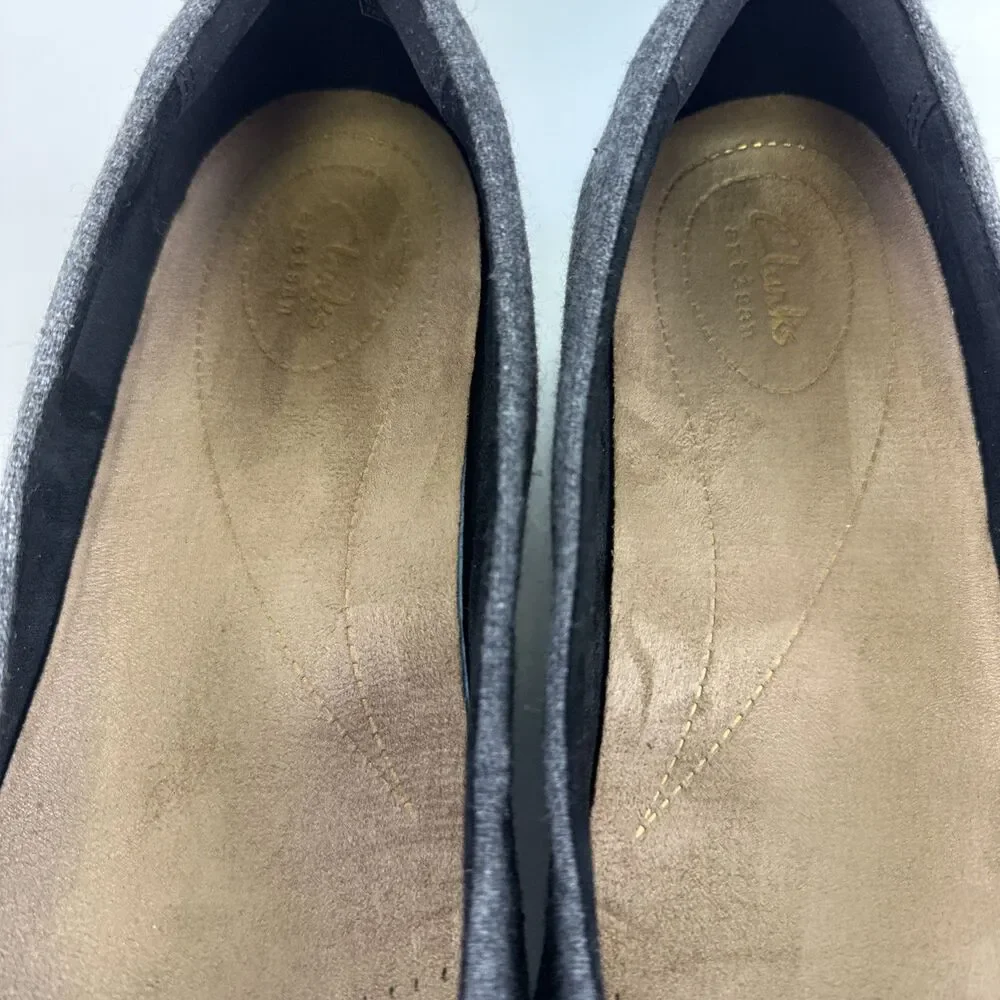 Clarks Artisan Keesha Rosa Pump Gray Fabric Black Patent Leather Toe Women 9.5EW
